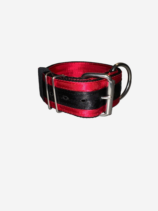 2 Inch Wide Black On Red Heavy Duty 5 Ply Seatbelt Collars