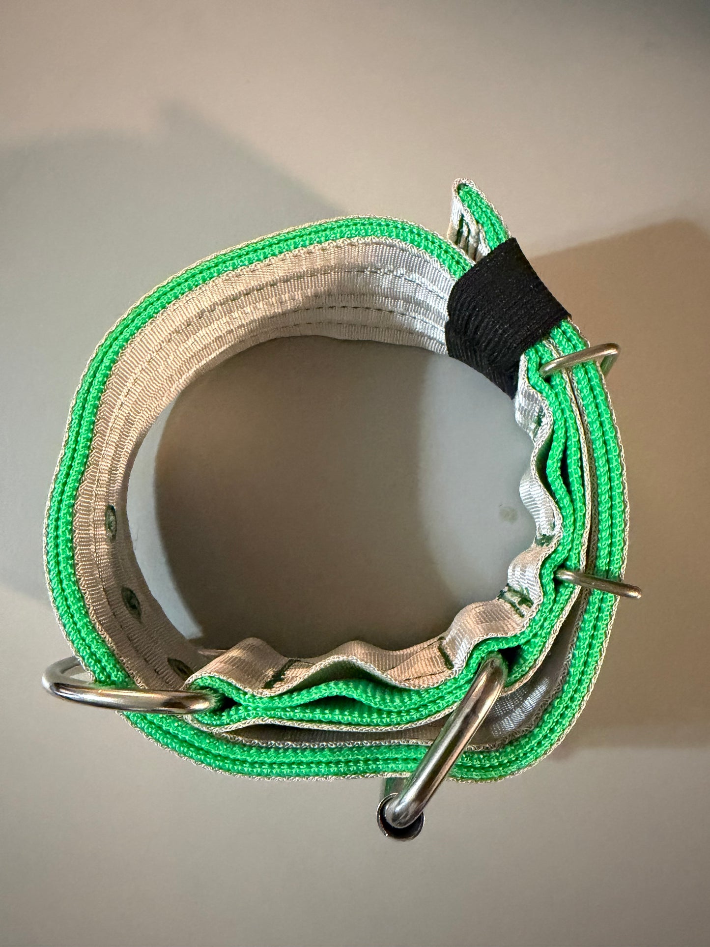 2 Inch Wide 5 Ply Green On Silver Heavy Duty Seatbelt Collar